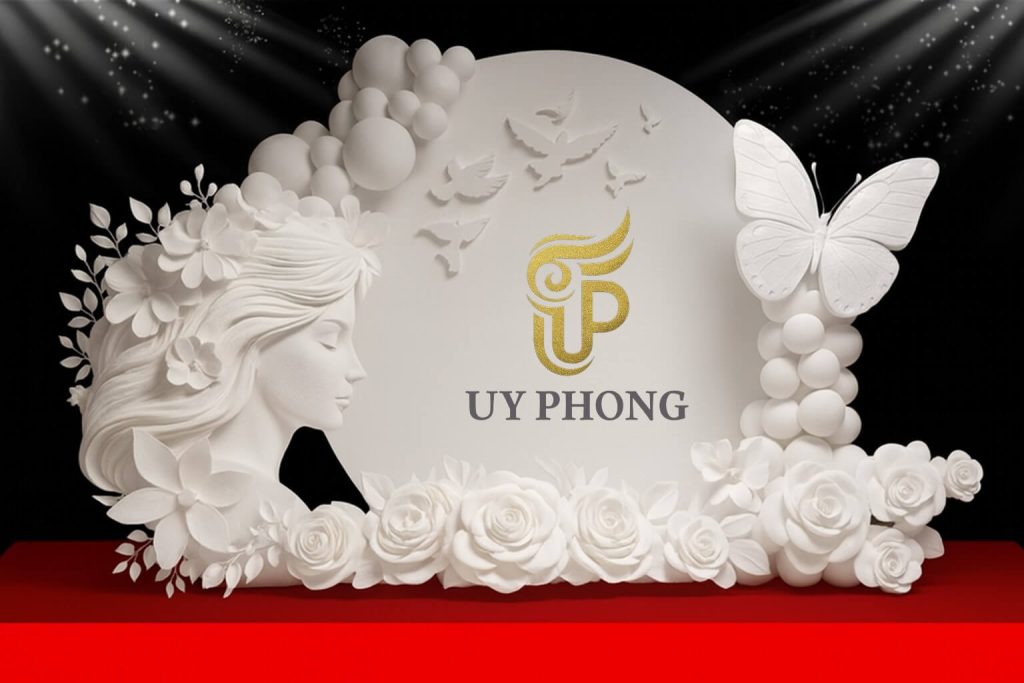 Backdrop mô hình xốp trắng chủ đề Quốc tế Phụ nữ – thiết kế bởi Điêu Khắc Uy Phong