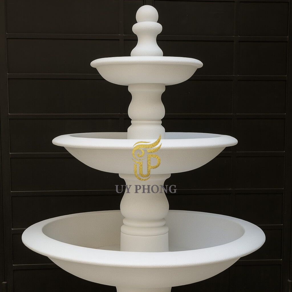 Mô hình đài phun nước 3 tầng bằng xốp trắng – thiết kế nghệ thuật của Điêu Khắc Uy Phong