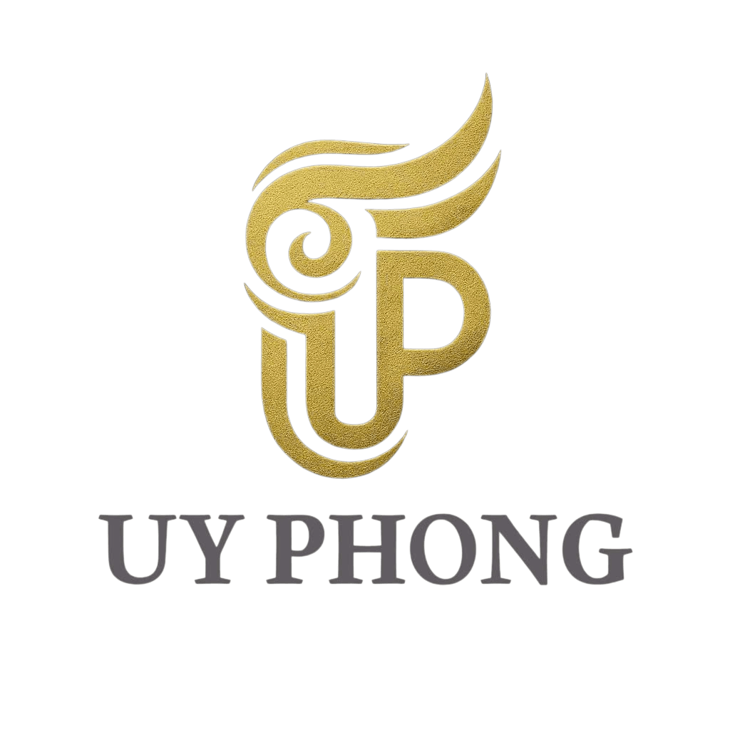 Logo thương hiệu Điêu Khắc Uy Phong - biểu tượng cách điệu chữ UP, màu vàng gold